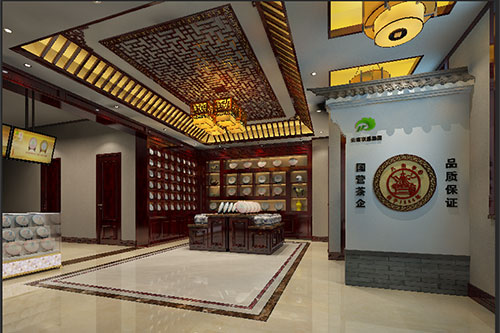 美兰古朴典雅的中式茶叶店大堂设计效果图